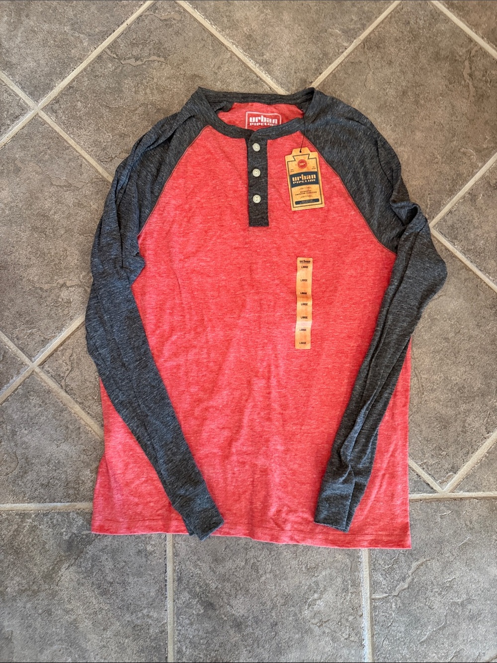 urban pipeline Red Body with Charcoal Raglan Sleeves Henley